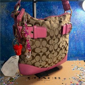 Coach Brown and Pink Signature Shoulder Bag